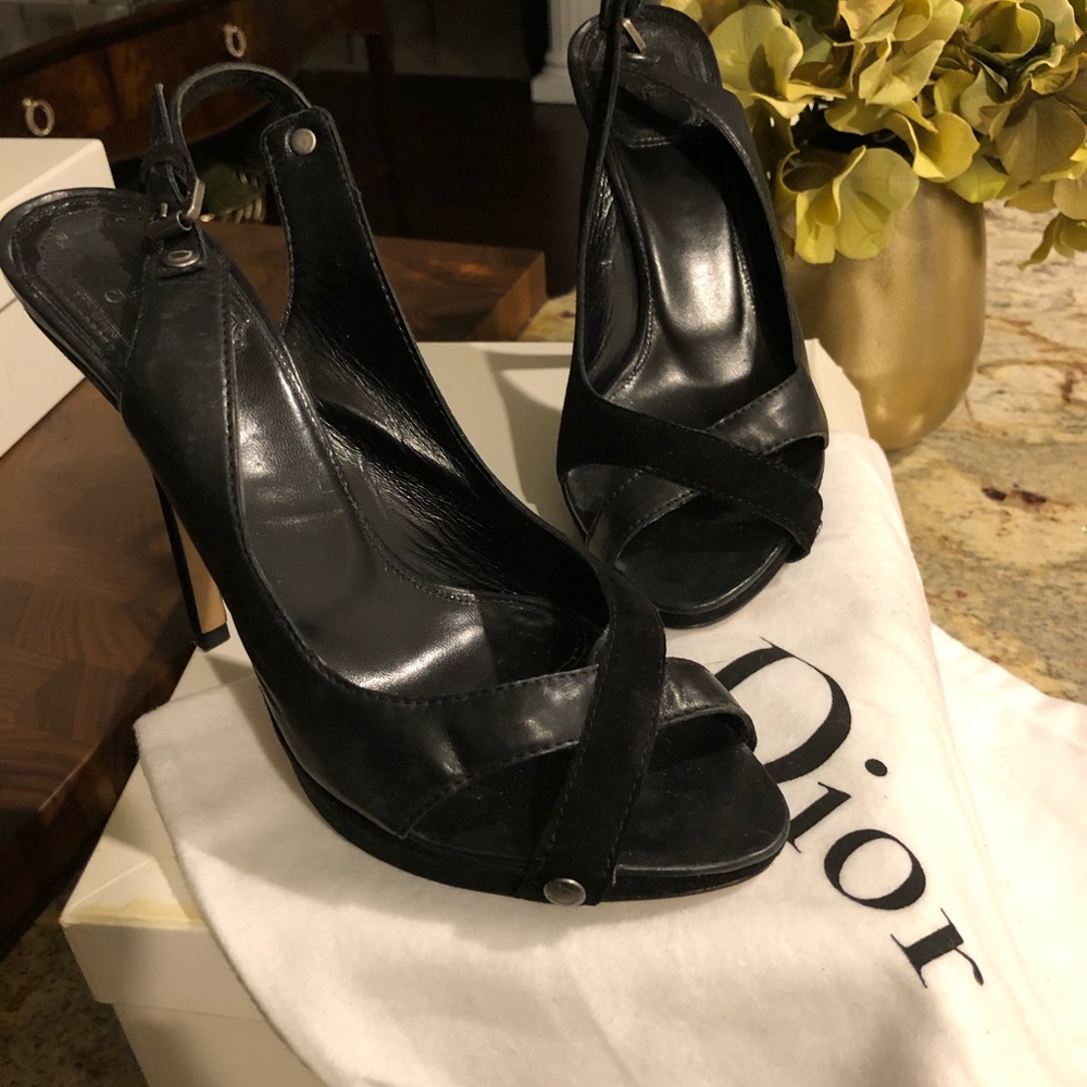 Authentic Christian Dior black sand heel size 38